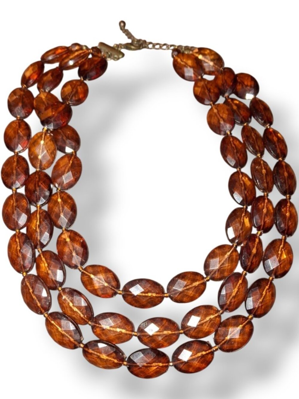 amber boho Bead multistrand vintage necklace great cond. faceted aCRYLIC bead